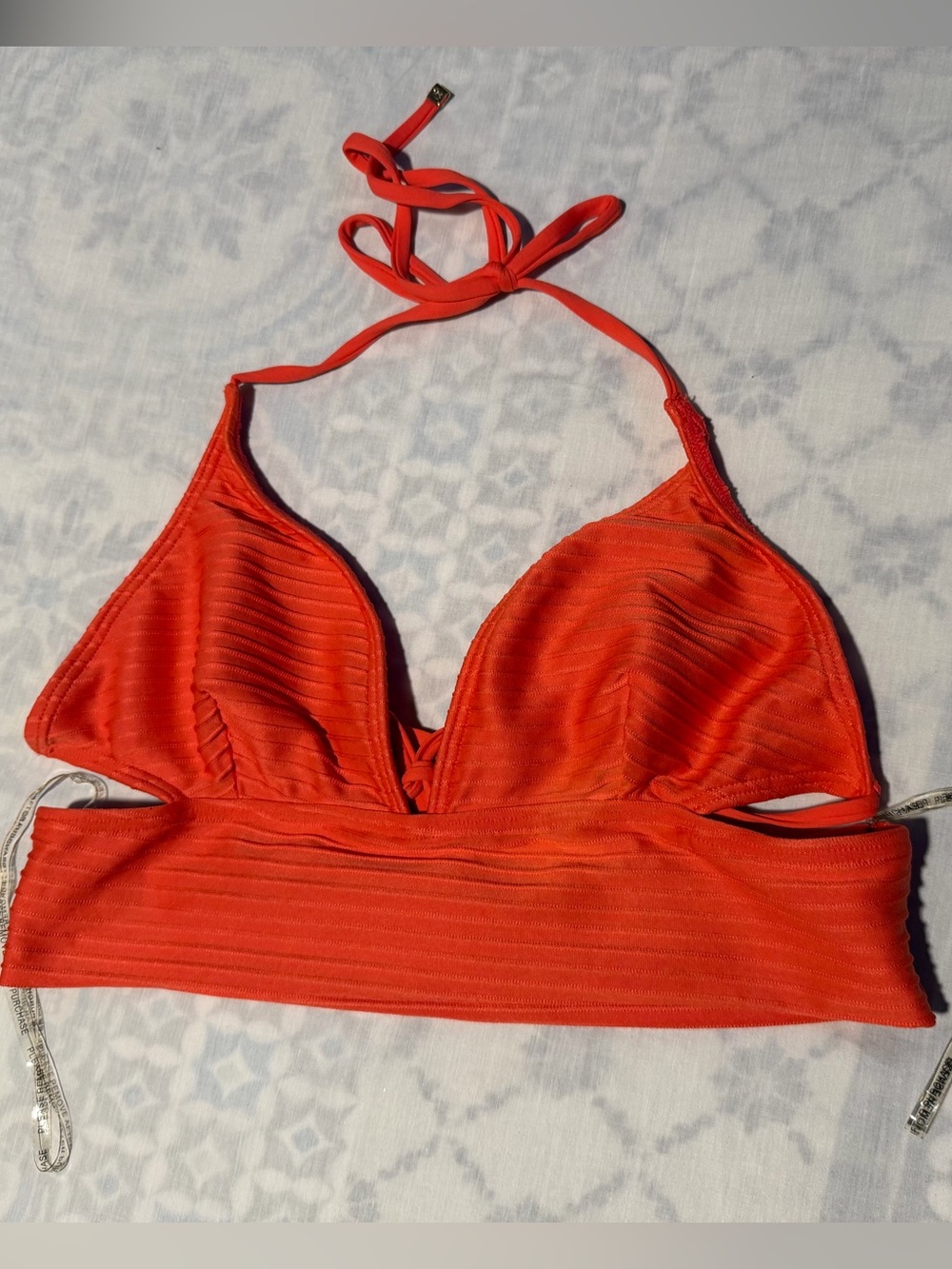 Michael Kors Orange Ribbed Halter Bikini Top size L